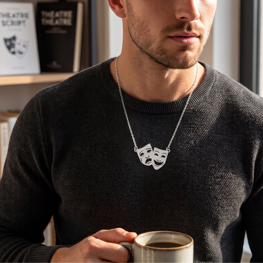 Theatre Mask Steel Pendant | Necklace