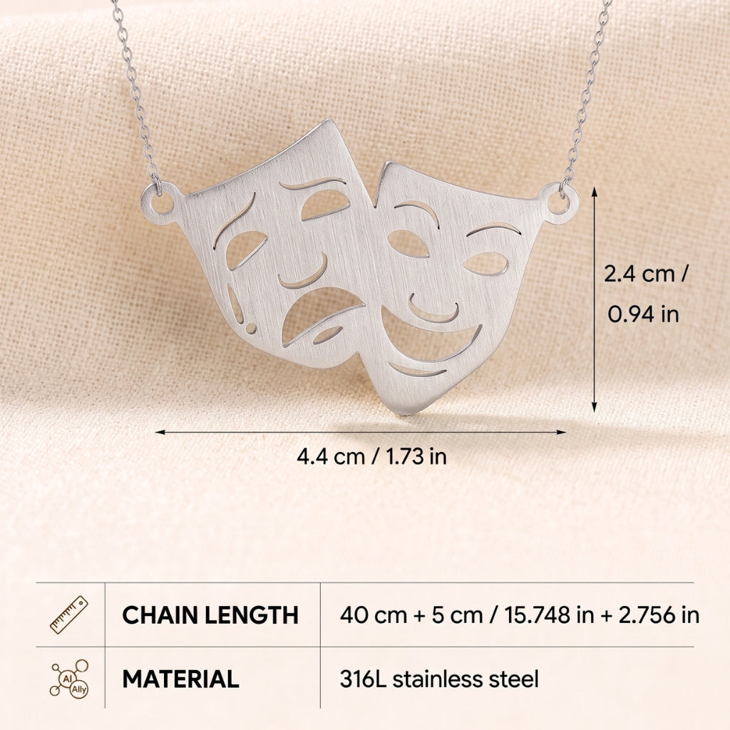 Theatre Mask Steel Pendant | Necklace