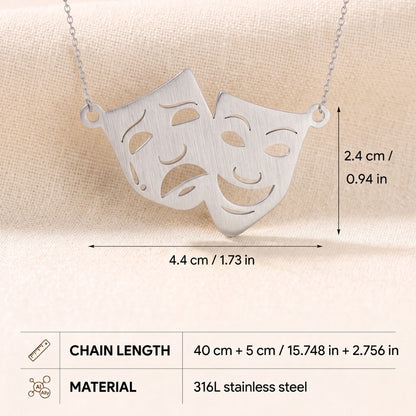 Theatre Mask Steel Pendant | Necklace