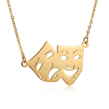 Theatre Mask Steel Pendant [Gold] | Necklace