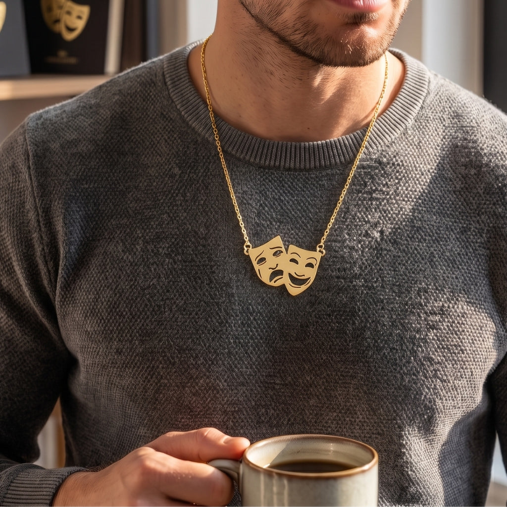 Theatre Mask Steel Pendant [Gold] | Necklace