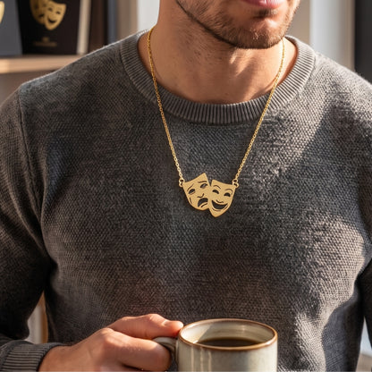 Theatre Mask Steel Pendant [Gold] | Necklace