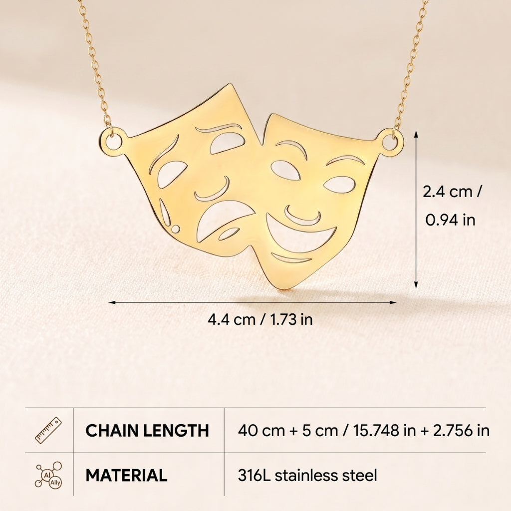 Theatre Mask Steel Pendant [Gold] | Necklace