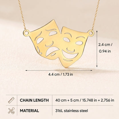 Theatre Mask Steel Pendant [Gold] | Necklace