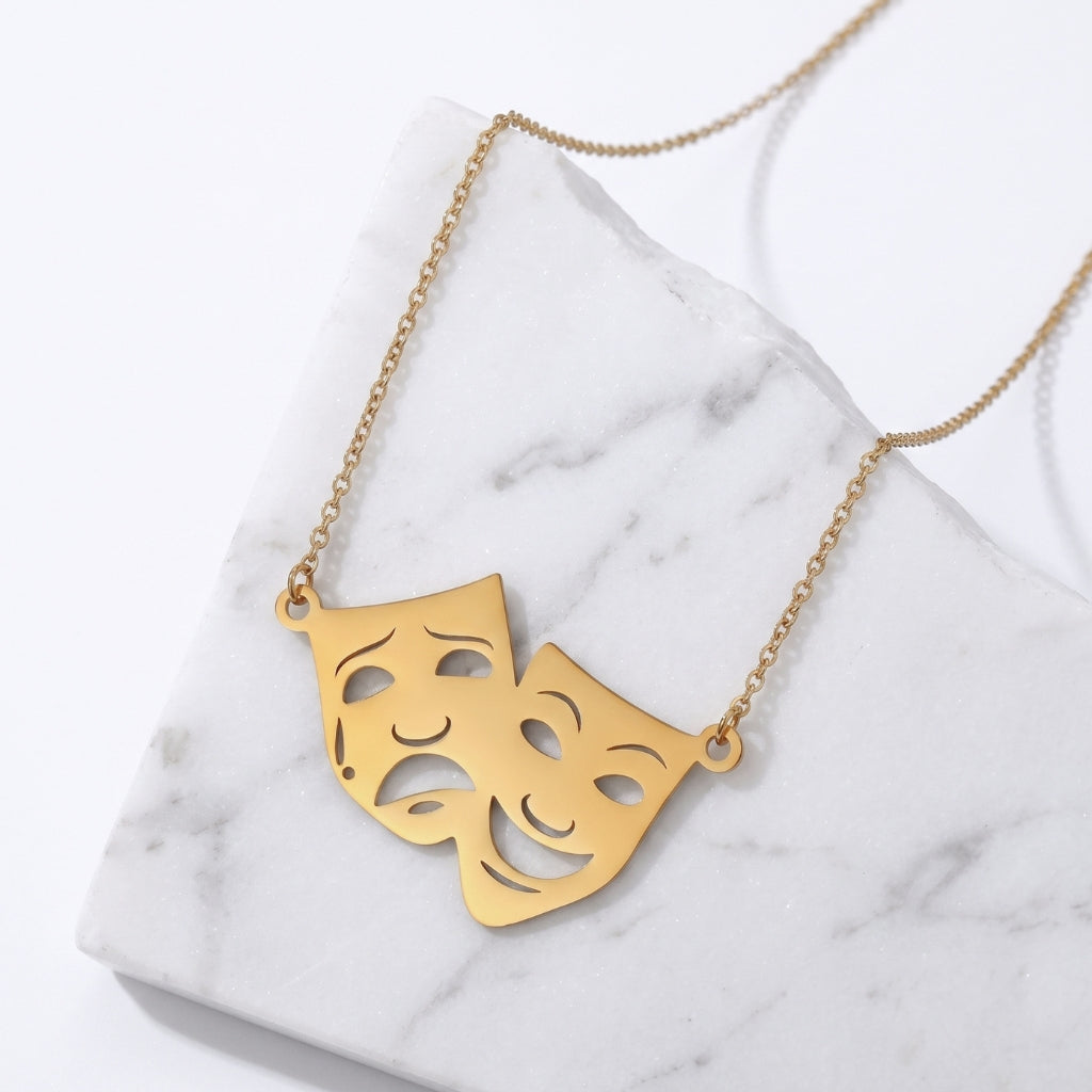Theatre Mask Steel Pendant [Gold] | Necklace