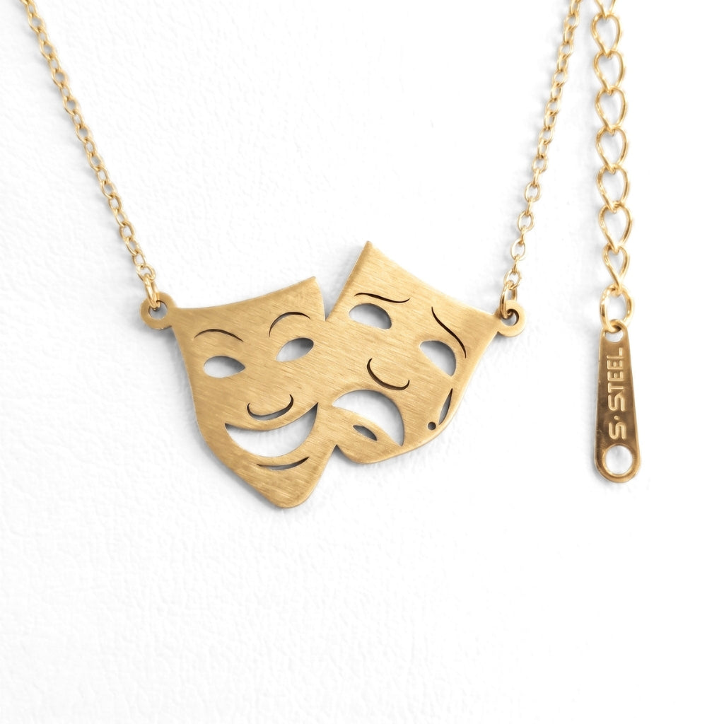Theatre Mask Steel Pendant [Gold] | Necklace