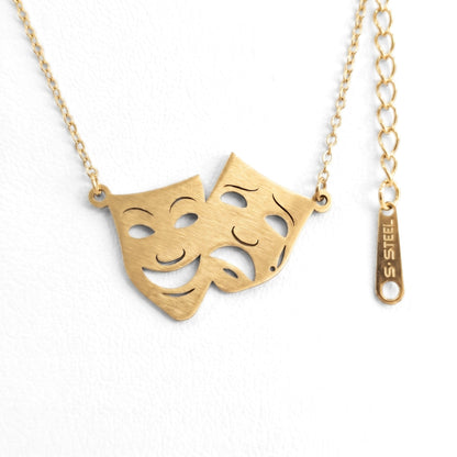 Theatre Mask Steel Pendant [Gold] | Necklace