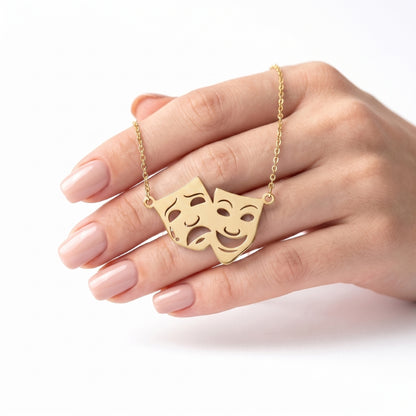 Theatre Mask Steel Pendant [Gold] | Necklace