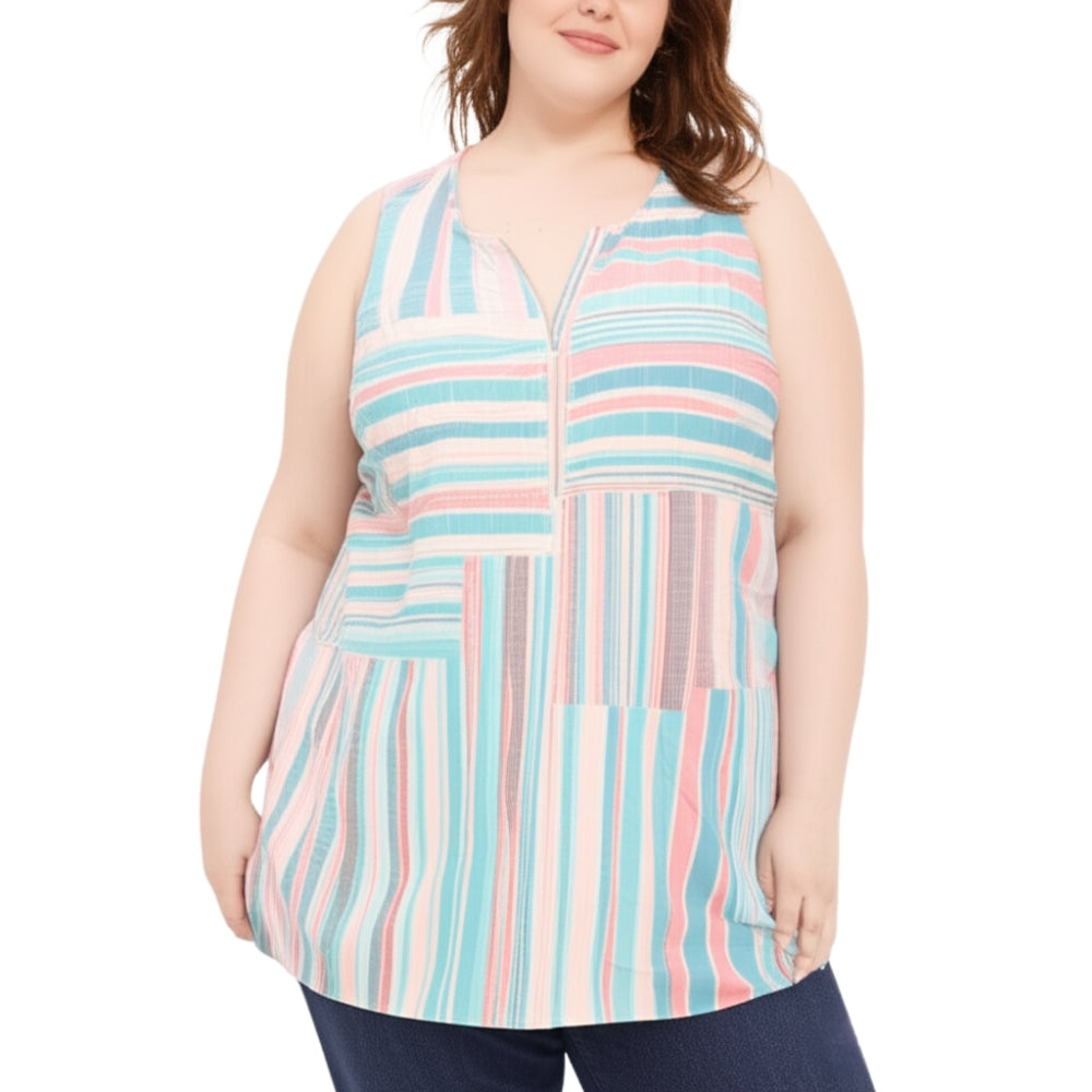 Tommy Bahama Women's Kohala Stripe 1/4 Zip Linen Tank Top Blouse [L]