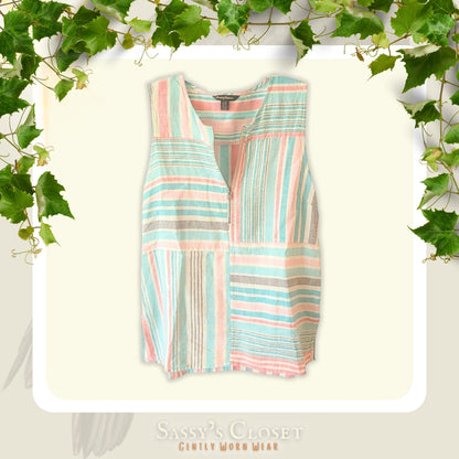 Tommy Bahama Women's Kohala Stripe 1/4 Zip Linen Tank Top Blouse [L]