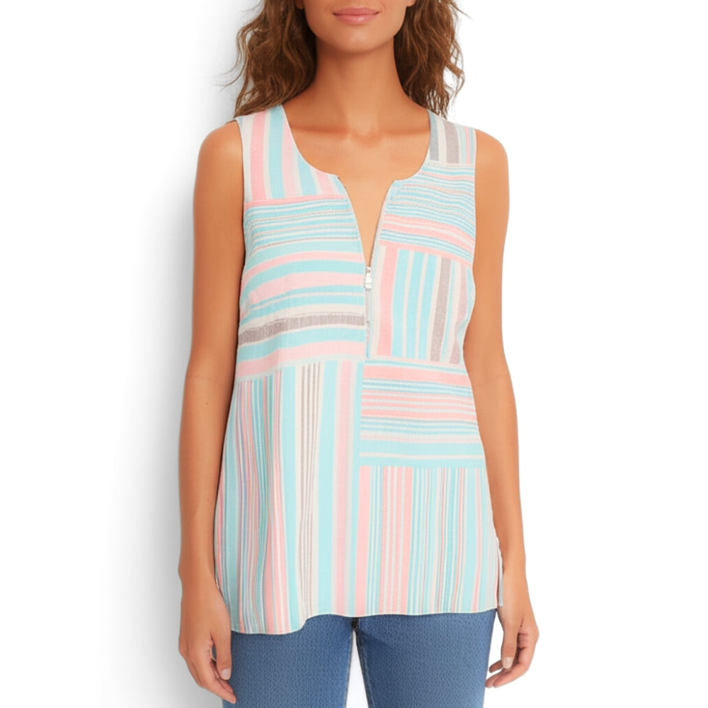 Tommy Bahama Women's Kohala Stripe 1/4 Zip Linen Tank Top Blouse [L]