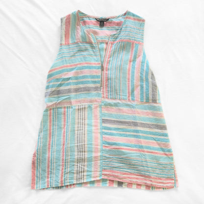 Tommy Bahama Women's Kohala Stripe 1/4 Zip Linen Tank Top Blouse [L]