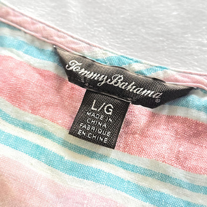 Tommy Bahama Women's Kohala Stripe 1/4 Zip Linen Tank Top Blouse [L]