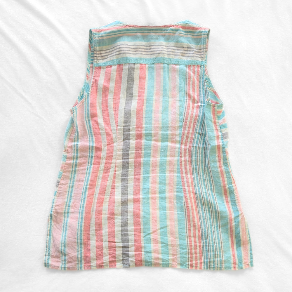 Tommy Bahama Women's Kohala Stripe 1/4 Zip Linen Tank Top Blouse [L]