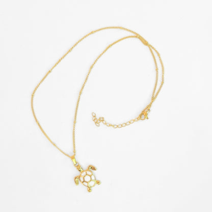 Golden Bohemian White Turtle Necklace