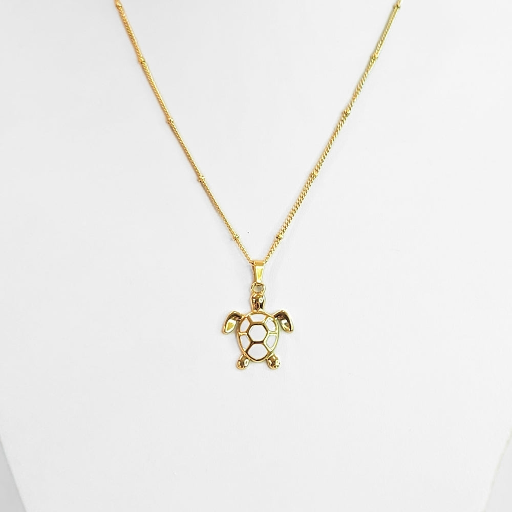 Golden Bohemian White Turtle Necklace