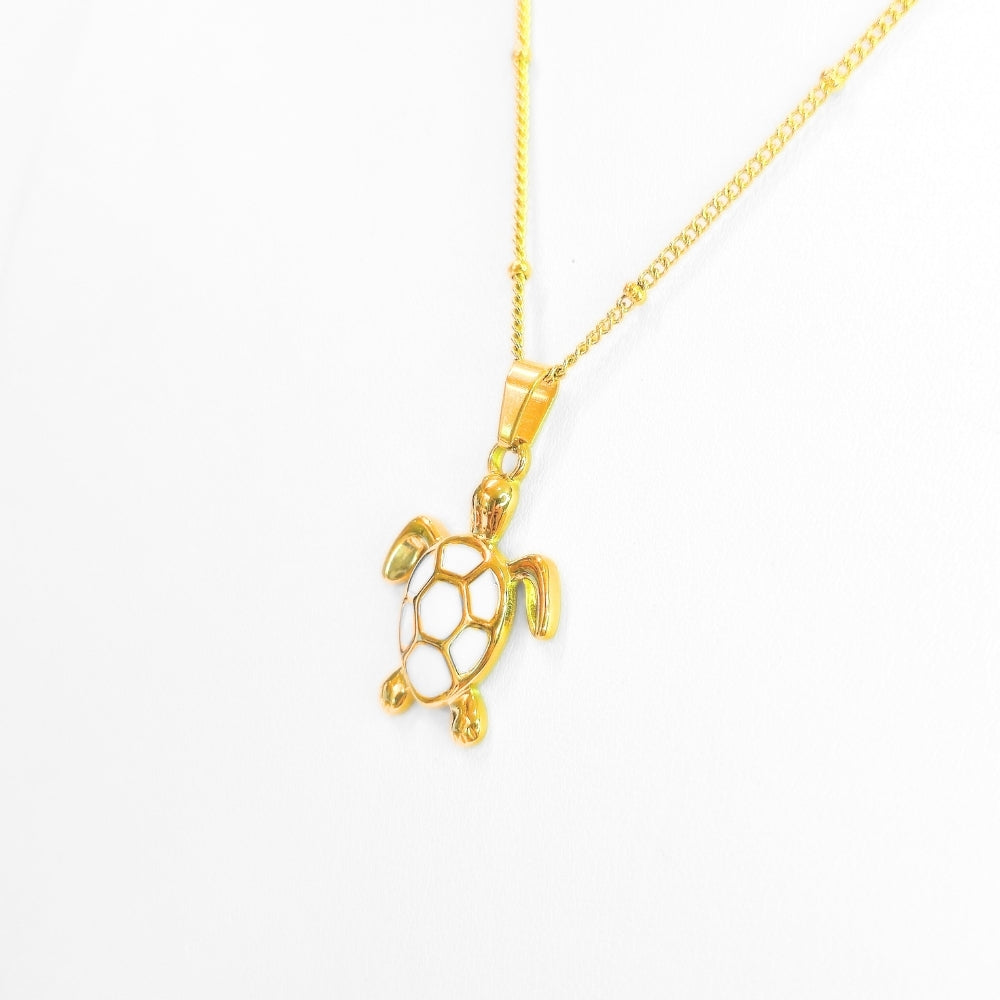 Golden Bohemian White Turtle Necklace