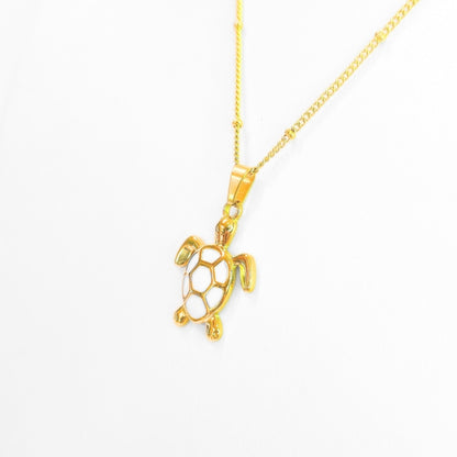 Golden Bohemian White Turtle Necklace