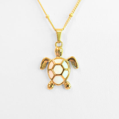 Golden Bohemian White Turtle Necklace