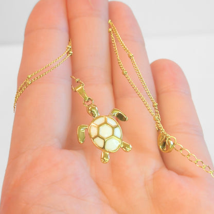 Golden Bohemian White Turtle Necklace