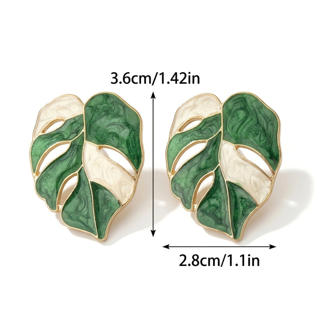Variegated Monstera Leaf Studs | Earrings