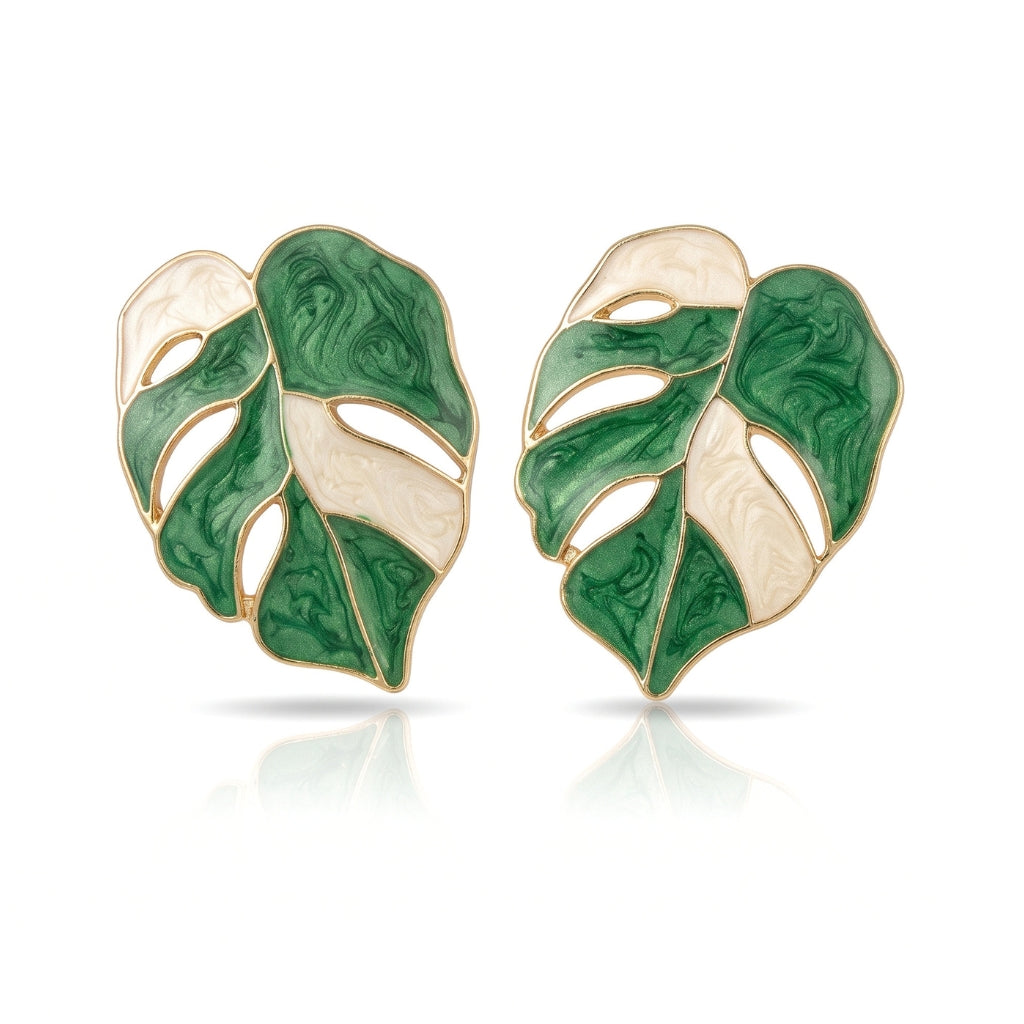 Variegated Monstera Leaf Studs | Earrings