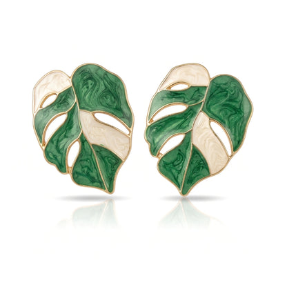 Variegated Monstera Leaf Studs | Earrings