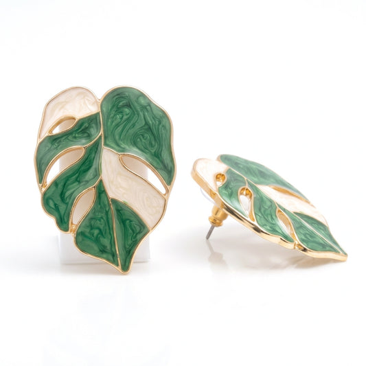 Variegated Monstera Leaf Studs | Earrings