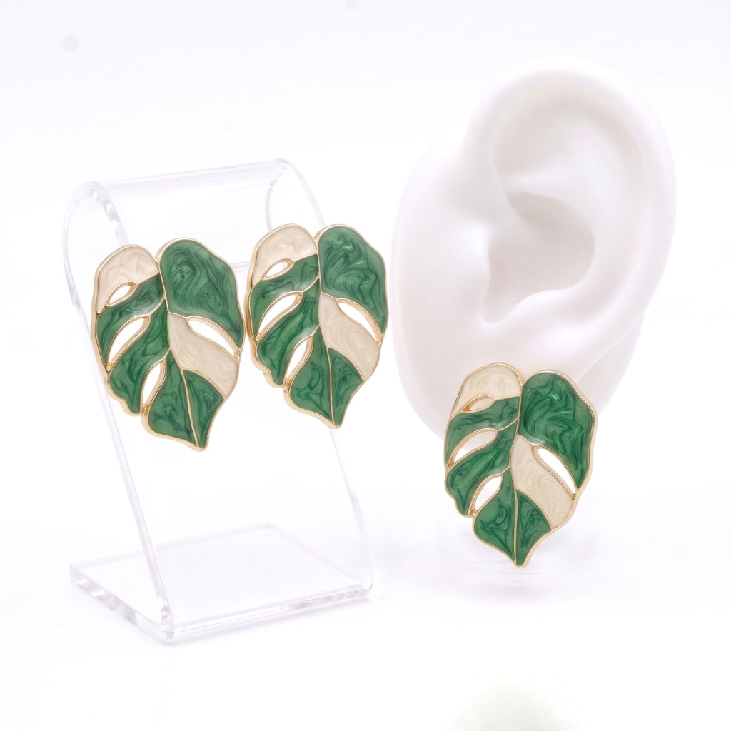 Variegated Monstera Leaf Studs | Earrings