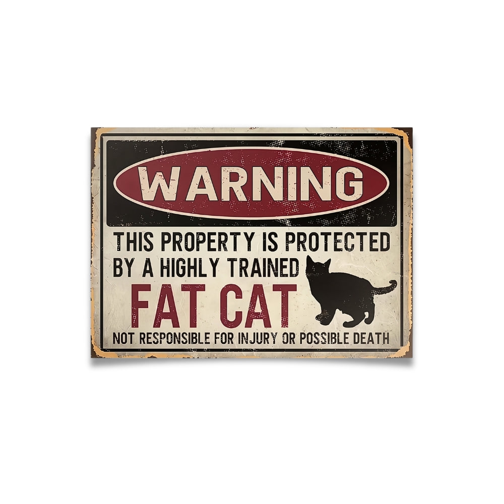 Warning: This Property is Protected By a Highly Trained Fat Cat | Canvas Art Print