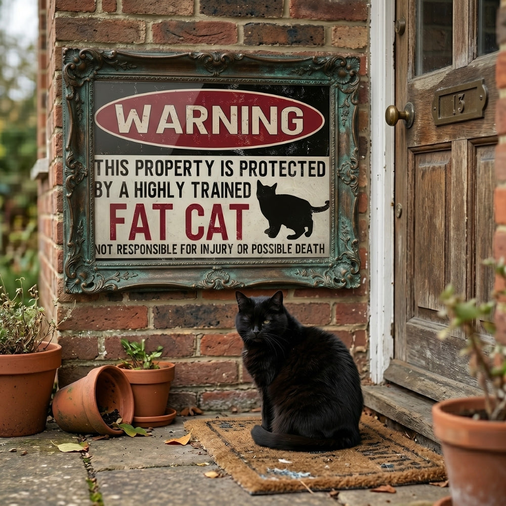 Warning: This Property is Protected By a Highly Trained Fat Cat | Canvas Art Print