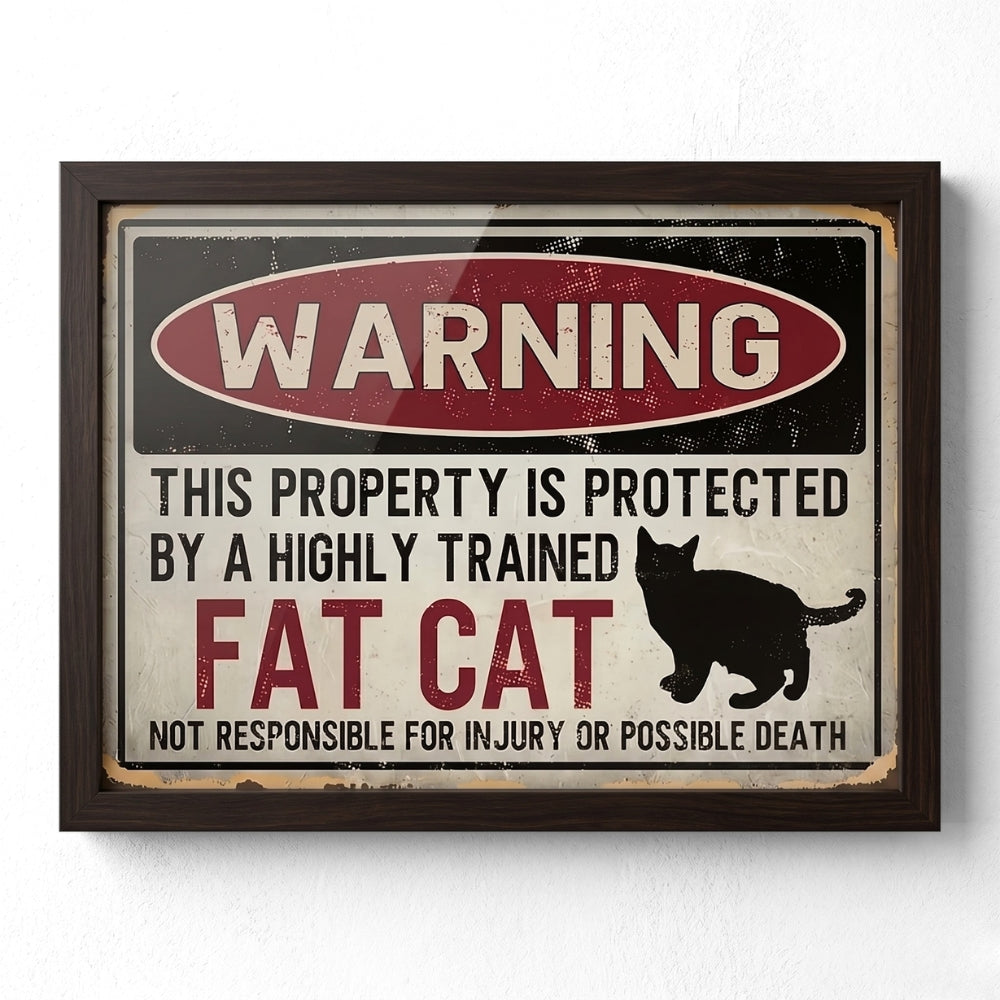Warning: This Property is Protected By a Highly Trained Fat Cat | Canvas Art Print