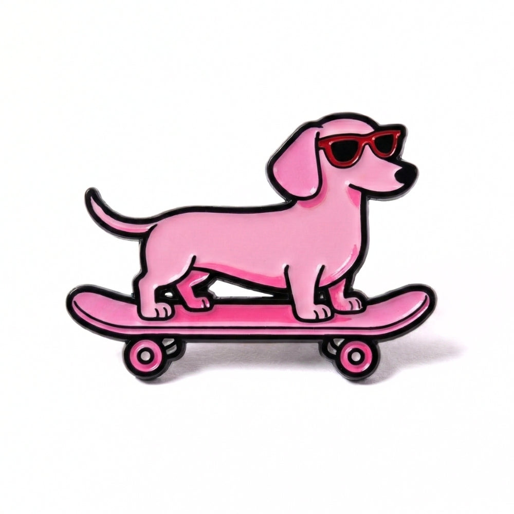 Weiner Dog Cool Pink Skateboard | Collectible Pin