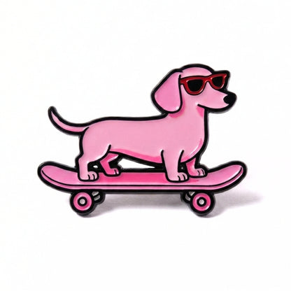 Weiner Dog Cool Pink Skateboard | Collectible Pin