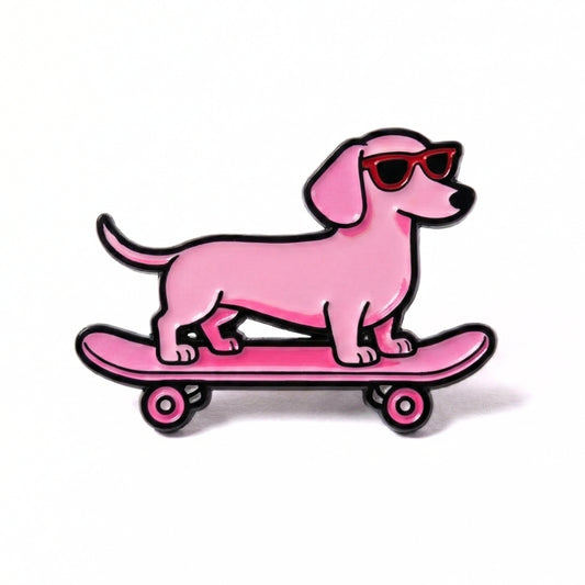 Weiner Dog Cool Pink Skateboard | Collectible Pin