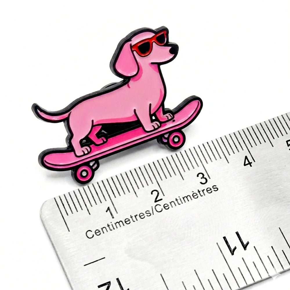 Weiner Dog Cool Pink Skateboard | Collectible Pin