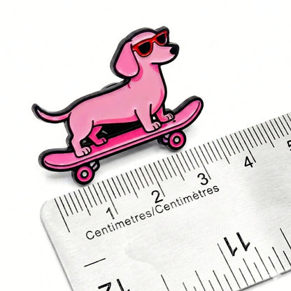 Weiner Dog Cool Pink Skateboard | Collectible Pin