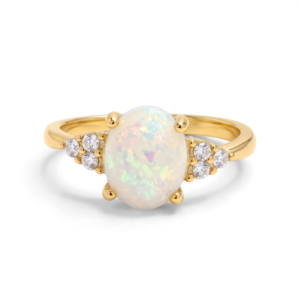 White Iridescent Faux Opal & Gold | Ring