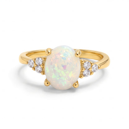 White Iridescent Faux Opal & Gold | Ring