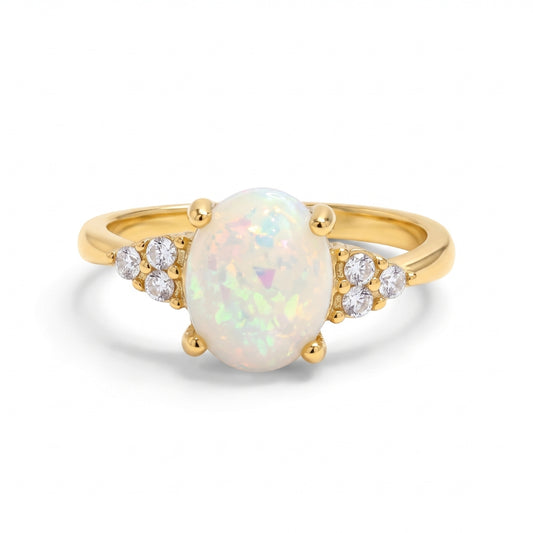 White Iridescent Faux Opal & Gold | Ring
