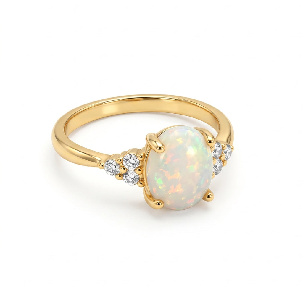 White Iridescent Faux Opal & Gold | Ring
