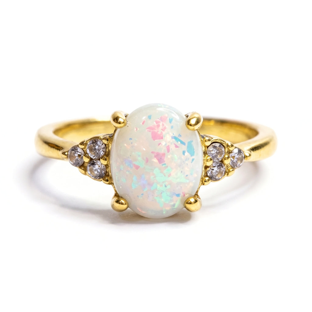 White Iridescent Faux Opal & Gold | Ring