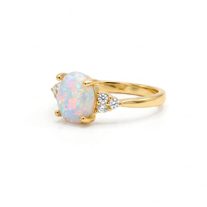 White Iridescent Faux Opal & Gold | Ring