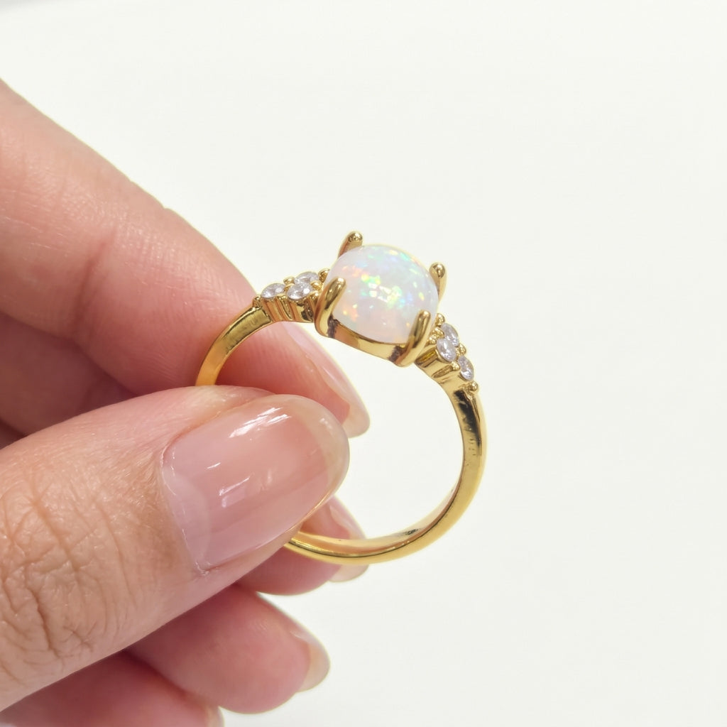 White Iridescent Faux Opal & Gold | Ring