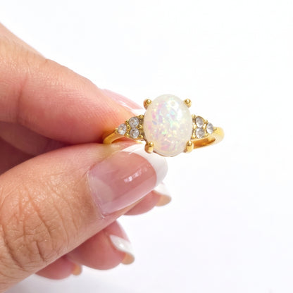White Iridescent Faux Opal & Gold | Ring