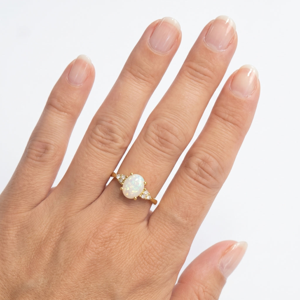 White Iridescent Faux Opal & Gold | Ring
