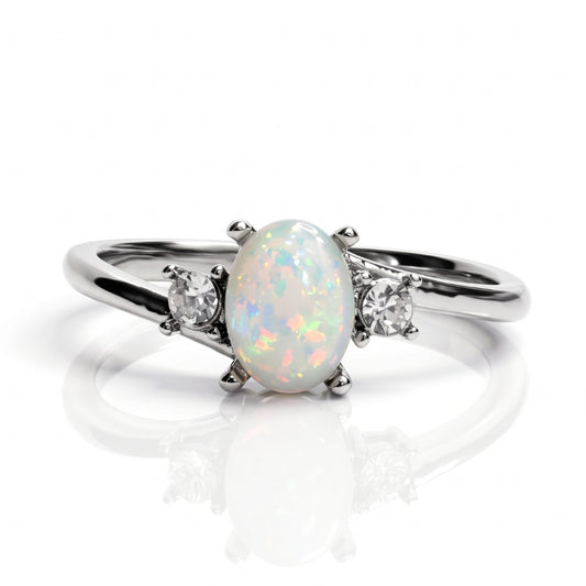 White Iridescent Faux Opal & Silver | Ring