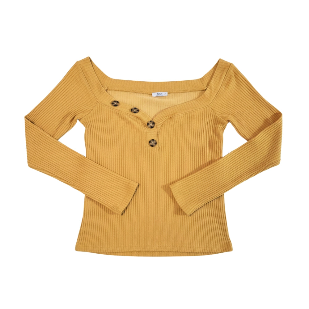Women's [L] Ribbed Button-Front Long Sleeve Top | Ardene