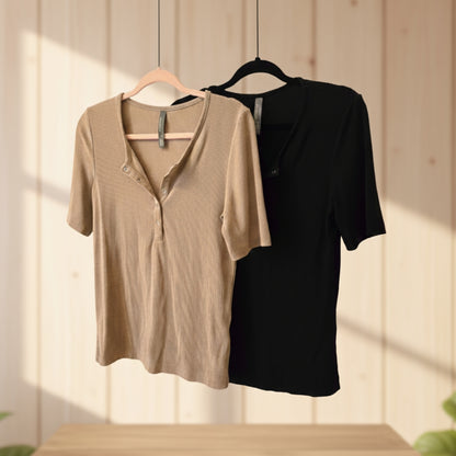 Women's [S/M] Tencel Modal Ribbed Henley Tee | Mondetta