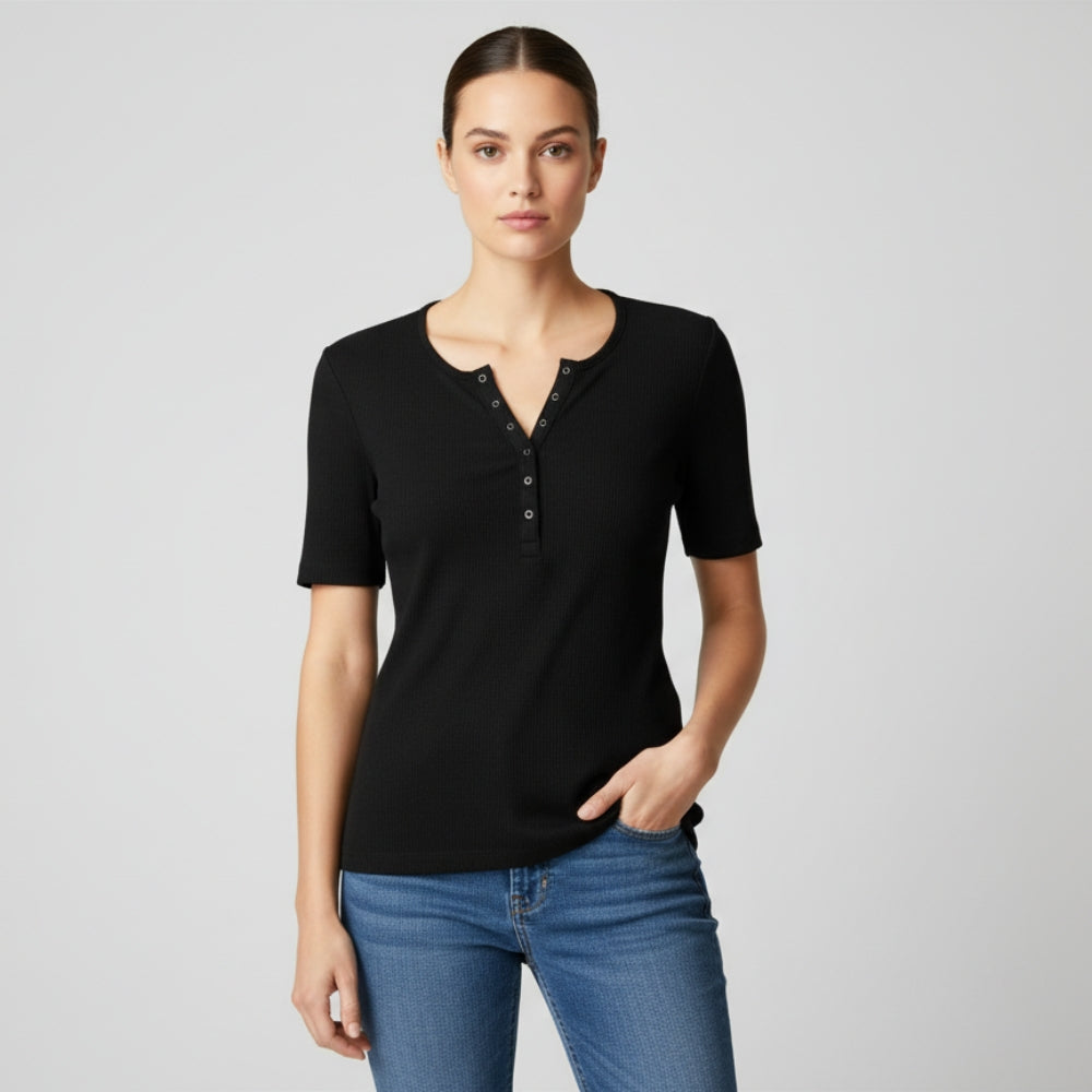 Women's [S/M] Tencel Modal Ribbed Henley Tee | Mondetta
